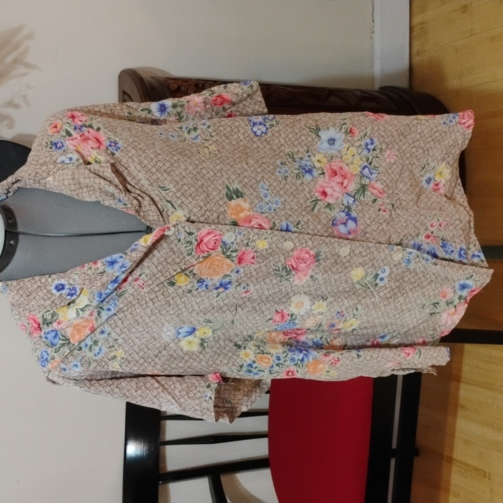 Vintage Diane Von Furstenberg Hawaiian Tropical Floral Print Silk Blouse Size 1x
